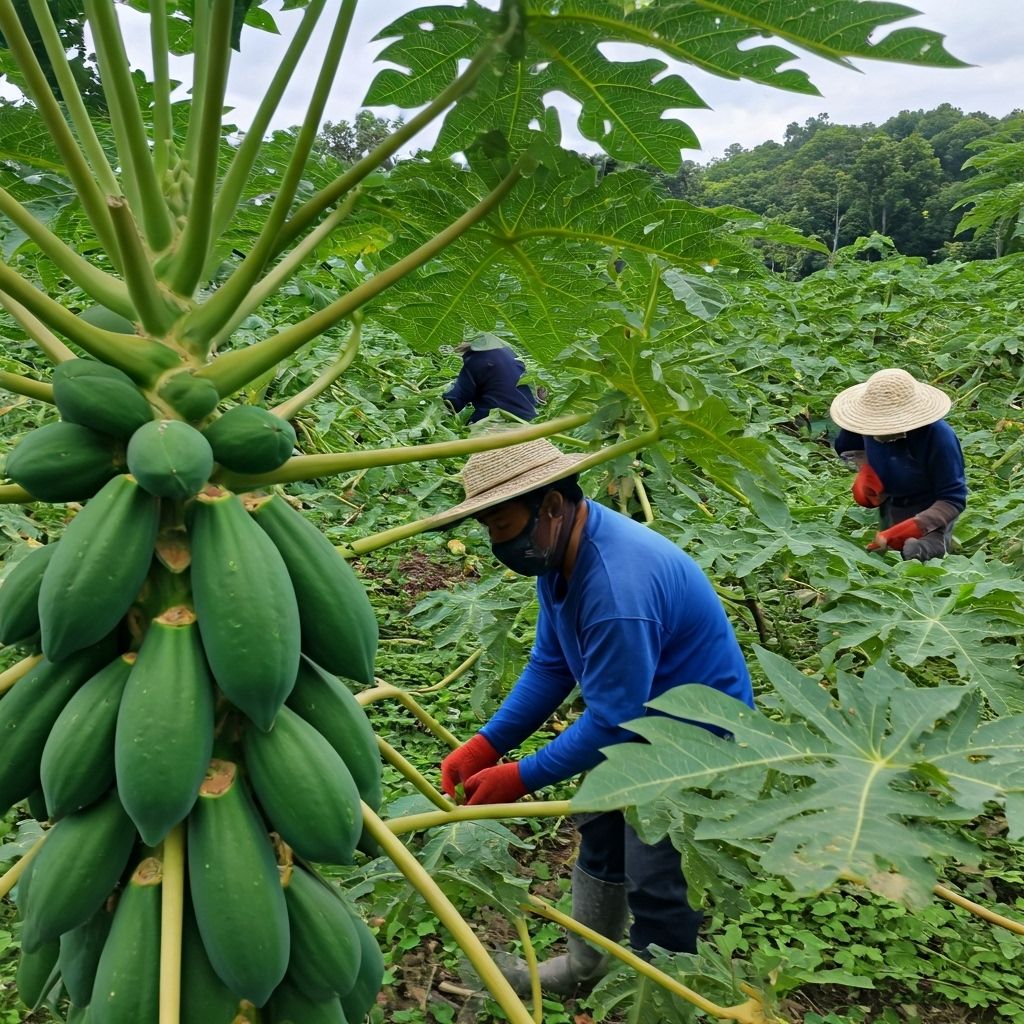 Taiwan Red Lady papaya farm with farmers